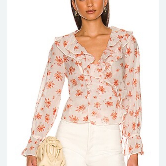 Free People Amanda Cotton Ruffled Wrap Top Ivory Combo Floral Size Medium NWT - Picture 2 of 15